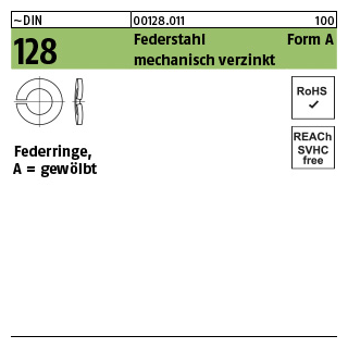 100 Stück, ~DIN 128 Federstahl Form A mechanisch verzinkt Federringe, gewölbt - Abmessung: A 4