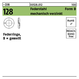 100 Stück, ~DIN 128 Federstahl Form B mechanisch verzinkt Federringe, gewellt - Abmessung: B 4