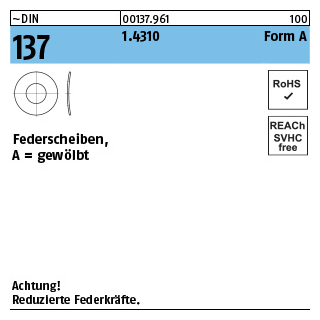 100 Stück, ~DIN 137 1.4310 Form A Federscheiben, gewölbt - Abmessung: A 2