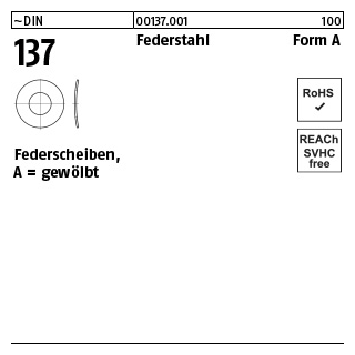 100 Stück, ~DIN 137 Federstahl Form A Federscheiben, gewölbt - Abmessung: A 2,3