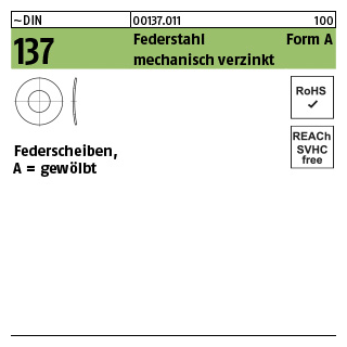 100 Stück, ~DIN 137 Federstahl Form A mechanisch verzinkt Federscheiben, gewölbt - Abmessung: A 2,6