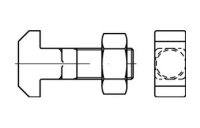 25 Stück, DIN 186 Mu 4.6 Form B Hammerschrauben mit Vierkant, mit langem Gewinde, mit Sechskantmutter - Abmessung: BM 8 x 45