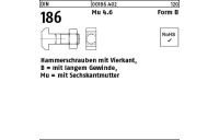 25 Stück, DIN 186 Mu 4.6 Form B Hammerschrauben mit Vierkant, mit langem Gewinde, mit Sechskantmutter - Abmessung: BM 10 x 30