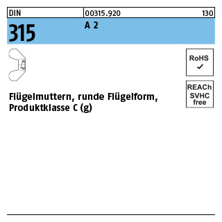 50 Stück, DIN 315 A 2 Flügelmuttern, runde Flügelform, Produktklasse C (g) - Abmessung: M 5