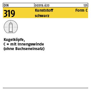 10 Stück, DIN 319 Kunststoff Form C schwarz Kugelknöpfe, C = mit Innengewinde (ohne Buchseneinsatz) - Abmessung: 40 M 10