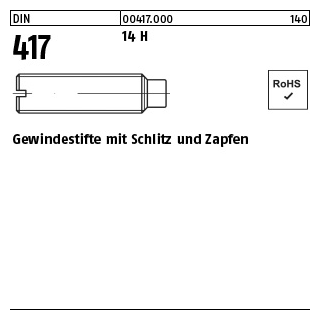 100 Stück, DIN 417 14 H Gewindestifte mit Schlitz und Zapfen - Abmessung: M 3 x 5