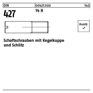 100 Stück, DIN 427 14 H Schaftschrauben mit Kegelkuppe und Schlitz - Abmessung: M 3 x 6