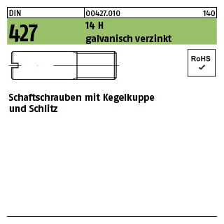 100 Stück, DIN 427 14 H galvanisch verzinkt Schaftschrauben mit Kegelkuppe und Schlitz - Abmessung: M 5 x 40