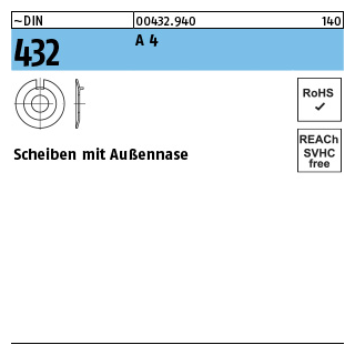 25 Stück, ~DIN 432 A 4 Scheiben mit Außennase - Abmessung: 4,3