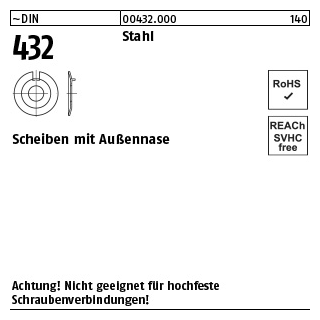 100 Stück, ~DIN 432 Stahl Scheiben mit Außennase - Abmessung: 6,4