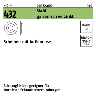 100 Stück, ~DIN 432 Stahl galvanisch verzinkt Scheiben mit Außennase - Abmessung: 6,4