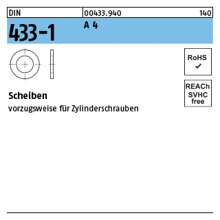 200 Stück, DIN 433-1 A 4 Scheiben - Abmessung: 4,3 x 8 x0,5