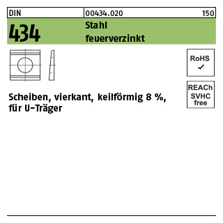 100 Stück, DIN 434 Stahl feuerverzinkt Scheiben, vierkant, keilförmig 8 %, für U-Träger - Abmessung: 11