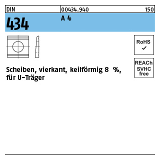 50 Stück, DIN 434 A 4 Scheiben, vierkant, keilförmig 8 %, für U-Träger - Abmessung: 13,5