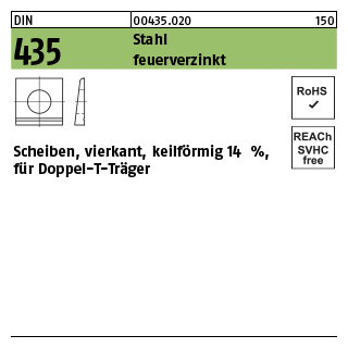 100 Stück, DIN 435 Stahl feuerverzinkt Scheiben, vierkant, keilförmig 14 %, für Doppel-T-Träger - Abmessung: 9