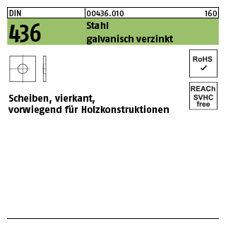 50 Stück, DIN 436 Stahl galvanisch verzinkt Scheiben, vierkant, vorwiegend für Holzkonstruktionen - Abmessung: 22 x 60 x 5