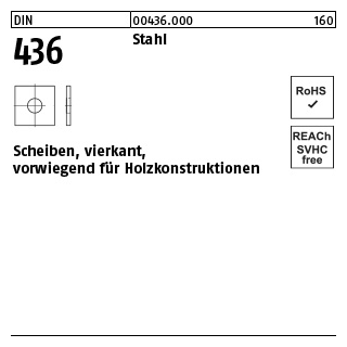 25 Stück, DIN 436 Stahl Scheiben, vierkant, vorwiegend für Holzkonstruktionen - Abmessung: 39 x 110 x 8