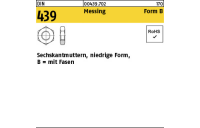 100 Stück, DIN 439 Messing Form B Sechskantmuttern, niedrige Form, mit Fasen - Abmessung: BM 2,5