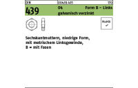 100 Stück, DIN 439 04 Form B - Links galvanisch verzinkt Sechskantmuttern, niedrige Form, mit metrischem Linksgewinde, mit Fasen - Abmessung: BM 6