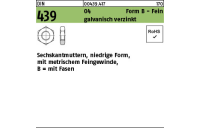 100 Stück, DIN 439 04 Form B - Fein galvanisch verzinkt Sechskantmuttern, niedrige Form, mit metrischem Feingewinde, mit Fasen - Abmessung: BM 8 x 1