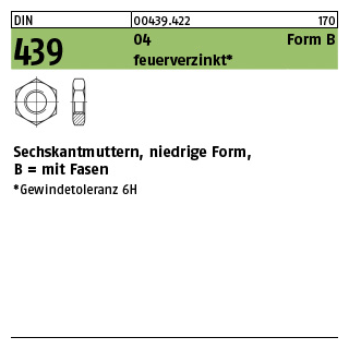 100 Stück, DIN 439 04 Form B feuerverzinkt Sechskantmuttern, niedrige Form, mit Fasen - Abmessung: BM 8