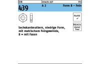 100 Stück, DIN 439 A 2 Form B Fein Sechskantmuttern, niedrige Form, mit metrischem Feingewinde, mit Fasen - Abmessung: BM 8 x 1