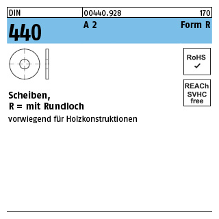 100 Stück, DIN 440 A 2 Form R Scheiben, R = mit Rundloch - Abmessung: R 9 x 28x 3