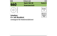 100 Stück, DIN 440 Stahl 100 HV Form R feuerverzinkt Scheiben, R = mit Rundloch - Abmessung: R 11 x 34 x 3