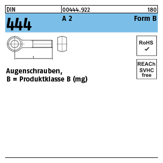 10 Stück, DIN 444 A 2 Form B Augenschrauben, Produktklasse B (mg) - Abmessung: BM 8 x 75