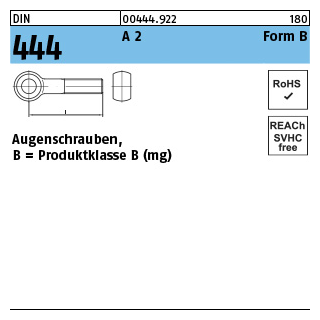 10 Stück, DIN 444 A 2 Form B Augenschrauben, Produktklasse B (mg) - Abmessung: BM 8 x 100