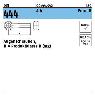 10 Stück, DIN 444 A 4 Form B Augenschrauben, Produktklasse B (mg) - Abmessung: BM 8 x 100