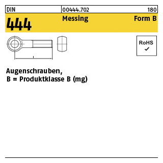 10 Stück, DIN 444 Messing Form B Augenschrauben, Produktklasse B (mg) - Abmessung: BM 10 x 50