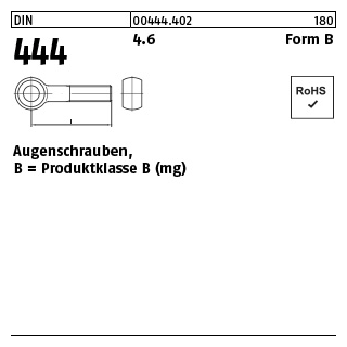 10 Stück, DIN 444 4.6 Form B Augenschrauben, Produktklasse B (mg) - Abmessung: BM 16 x 70