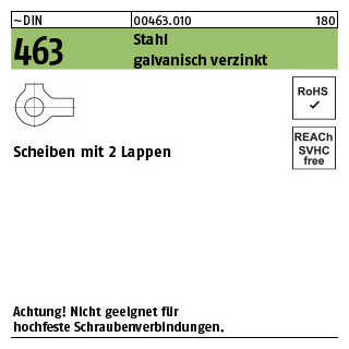 1000 Stück, ~DIN 463 Stahl galvanisch verzinkt Scheiben mit 2 Lappen - Abmessung: 10,5