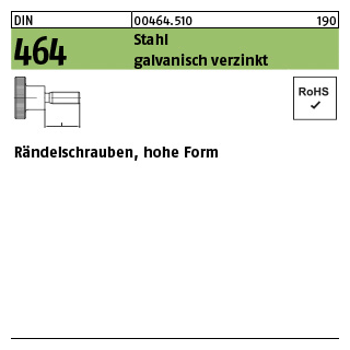 50 Stück, DIN 464 Stahl galvanisch verzinkt Rändelschrauben, hohe Form - Abmessung: M 3 x 16