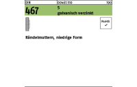 100 Stück, DIN 467 5 galvanisch verzinkt Rändelmuttern, niedrige Form - Abmessung: M 3