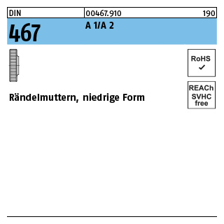 25 Stück, DIN 467 A 1/A 2 Rändelmuttern, niedrige Form - Abmessung: M 3