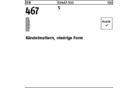 100 Stück, DIN 467 5 Rändelmuttern, niedrige Form - Abmessung: M 5