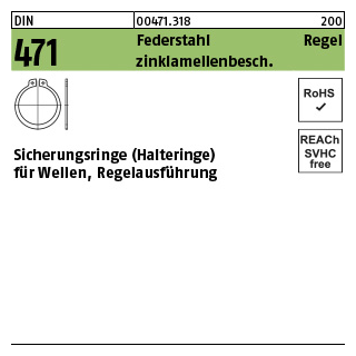 100 Stück, DIN 471 Federstahl Regel zinklamellenbesch. Sicherungsringe (Halteringe) für Wellen, Regelausführung - Abmessung: 38 x 1,75