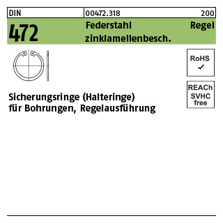 100 Stück, DIN 472 Federstahl Regel zinklamellenbesch. Sicherungsringe (Halteringe) für Bohrungen, Regelausführung - Abmessung: 40 x 1,75