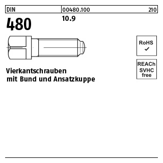 50 Stück, DIN 480 10.9 Vierkantschrauben mit Bund und Ansatzkuppe - Abmessung: M 10 x 50