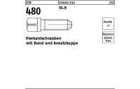 50 Stück, DIN 480 10.9 Vierkantschrauben mit Bund und Ansatzkuppe - Abmessung: M 10 x 50