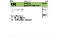 25 Stück, DIN 529 Mu Stahl Form C galvanisch verzinkt Steinschrauben, mit Spaltdolle, mit Sechskantmutter - Abmessung: CM 16 x 200