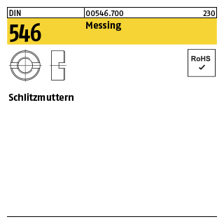 100 Stück, DIN 546 Messing Schlitzmuttern - Abmessung: M 3