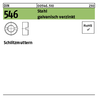 1000 Stück, DIN 546 Stahl galvanisch verzinkt Schlitzmuttern - Abmessung: M 4