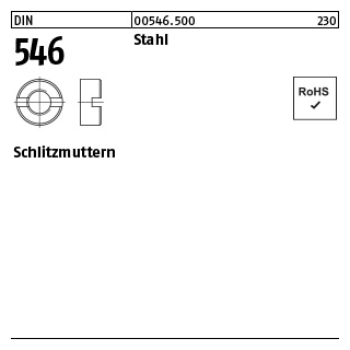 50 Stück, DIN 546 Stahl Schlitzmuttern - Abmessung: M 12