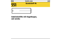 100 Stück, DIN 551 Kunststoff PA Gewindestifte mit Kegelkuppe, mit Schlitz - Abmessung: M 6 x 25