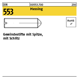 100 Stück, DIN 553 Messing Gewindestifte mit Kegelkuppe, mit Schlitz - Abmessung: M 3 x 5