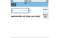 50 Stück, DIN 553 A 1 Gewindestifte mit Spitze und Schlitz - Abmessung: M 3 x 8