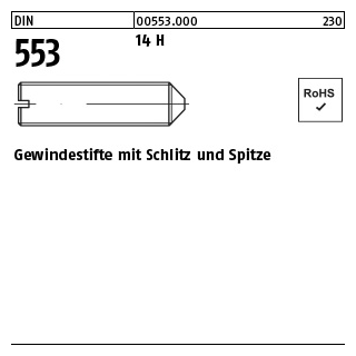 200 Stück, DIN 553 14 H Gewindestifte mit Schlitz und Spitze - Abmessung: M 4 x 4